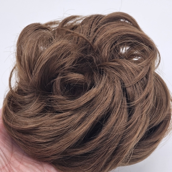 Medium Chestnut Brown Remy Human Hair Messy Bun - Picture 8 of 9